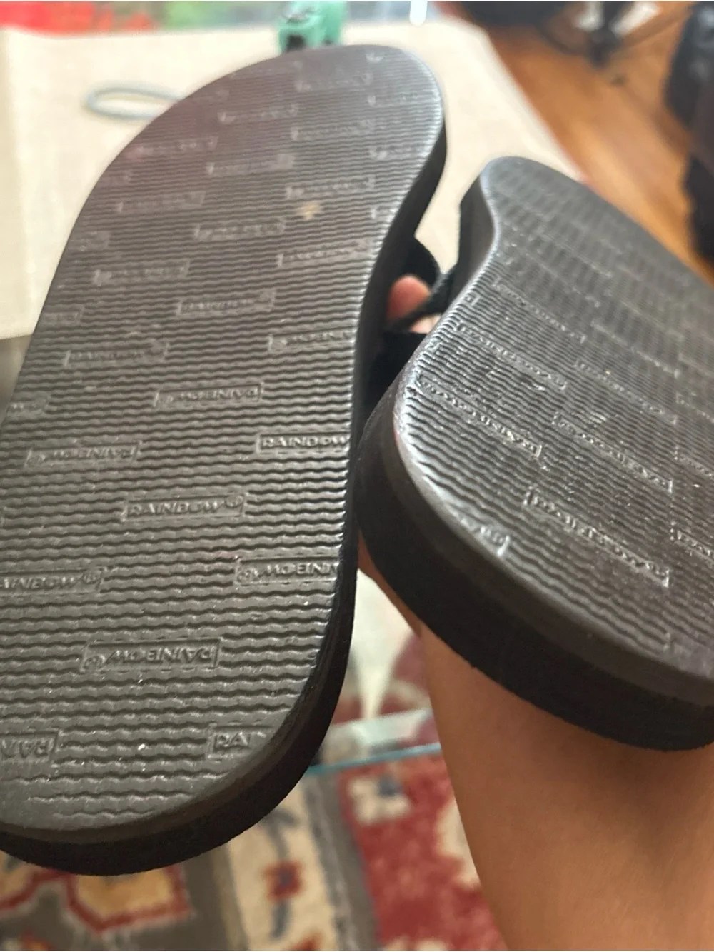 Rainbow Black Canvas Thong Flip Flops